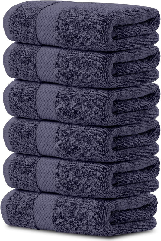 White Classic Luxury Navy Blue Hand Towels - Soft 100% Turkish Cotton | Highly Absorbent Hotel spa Bathroom Towel Collection | 16x30 Inch | Set of 6