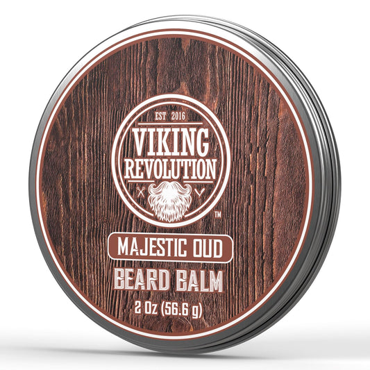 Viking Revolution Majestic Oud Beard Balm - Argan & Jojoba Beard Butter, Softener & Moisturizer with Beeswax - Wax for Men (2oz, 1 Pack)