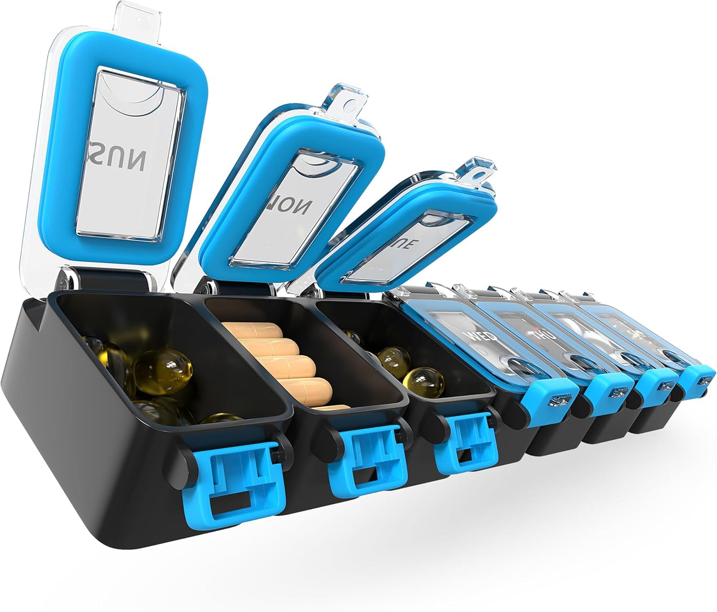 Weekly Pill Organizer 1 time a Day – Pill Box 7 Day with Enhanced Waterproof Seal, Large compartments Hold Big Vitamins & Supplements, Upgraded Locking lids, for Home & Travel use, Durable Hard case