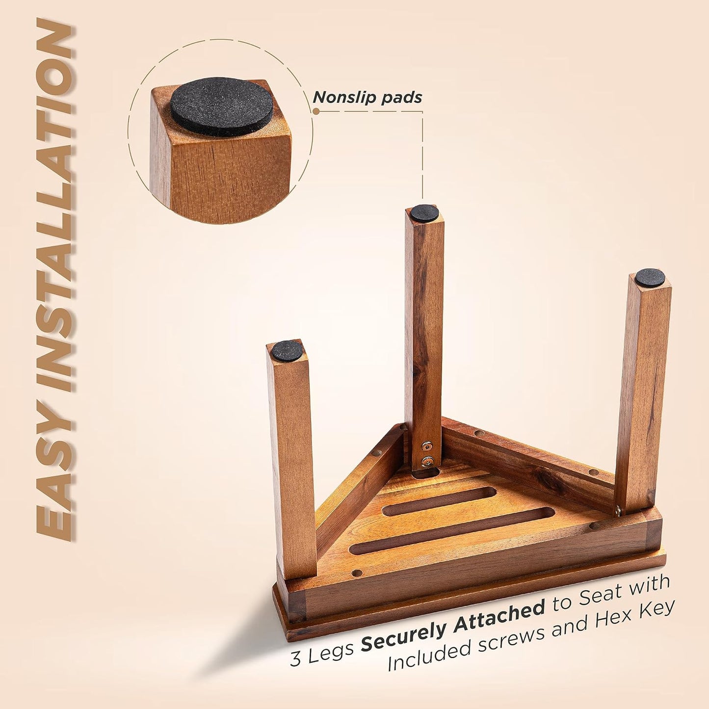 BLUEWEST Shower Foot Stool for Shaving Legs, Acacia Wood Shower Foot Rest (Acacia, Corner Seat)