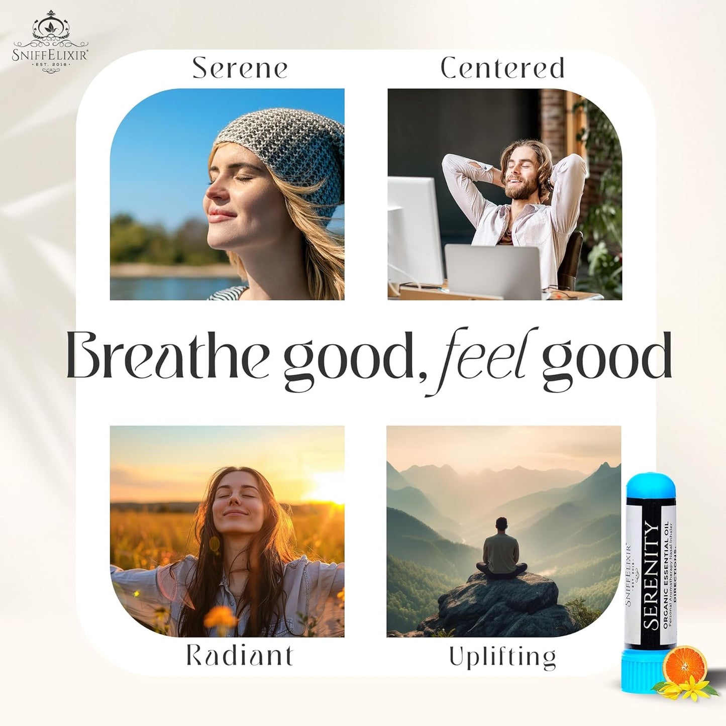 Serenity Nasal Inhaler Stick, Aromatherapy Oils for Calm, Stress Relief, & Mood with Ylang Ylang & Mandarin Essential Oil