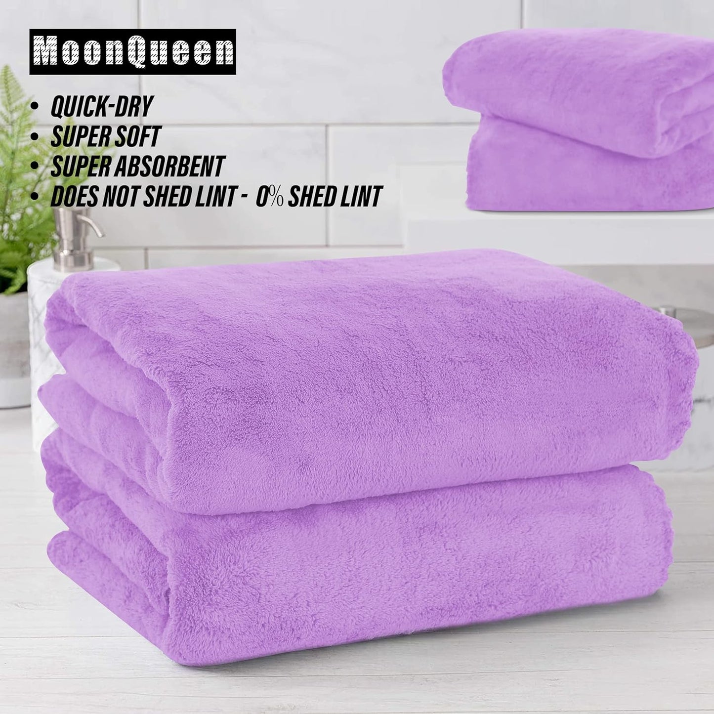 MOONQUEEN 2 Pack Premium Bath Towel Set - Quick Drying - Microfiber Coral Velvet Highly Absorbent Towels - Multipurpose Use as Bath Fitness, Bathroom, Shower, Sports, Yoga Towel (Purple)