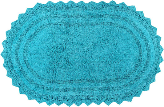 RAJRANG Pearled Bluebird Crochet Cotton Bath Mat | Reversible, Absorbent, Non-Slip Oval Rug for Bathroom, Spa & Kitchen | Machine-Washable, 34×21"