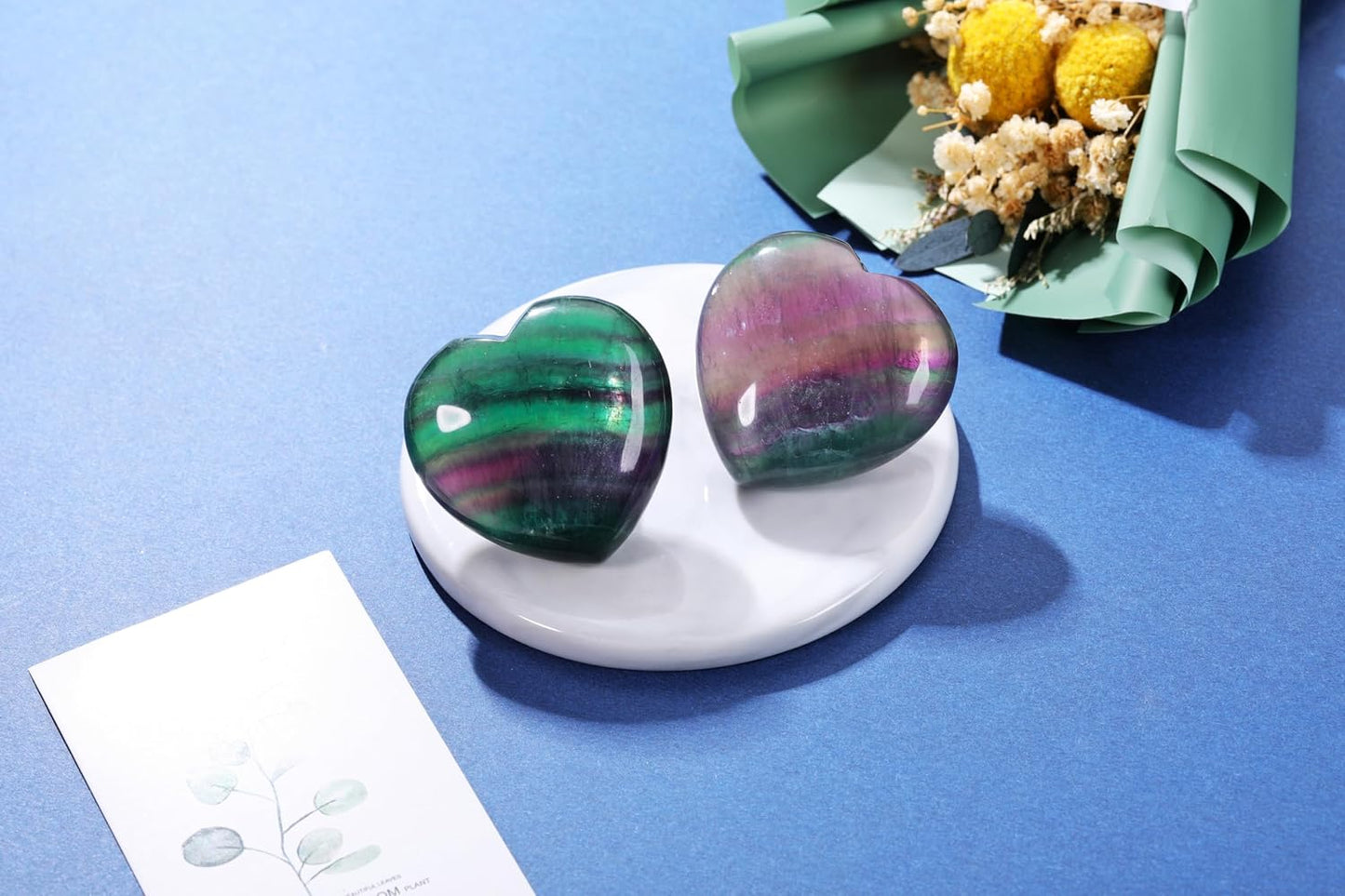 Jovivi 45mm Big Fluorite Crystal Heart Healing Crystals Heart Stones Polished Pocket Love Gemstones Chakra Reiki Energy Balancing Meditation Massage Gift