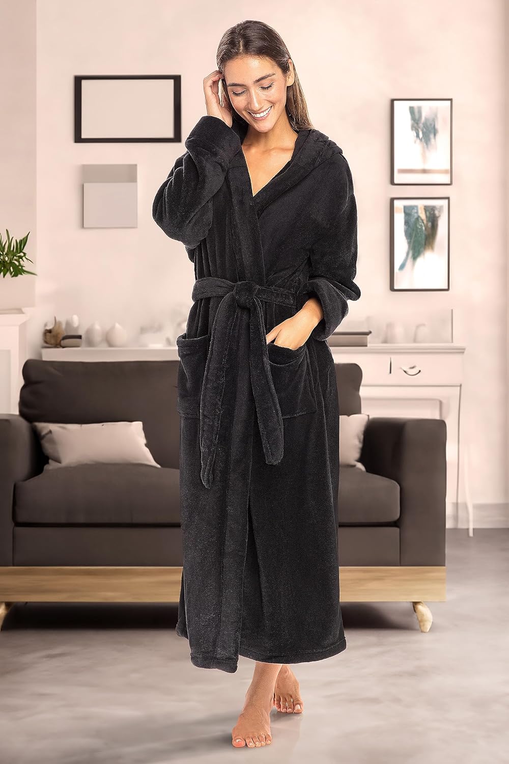 Alexander Del Rossa Womens Robe, Long Plush Bathrobe with Hood, Hooded Robes for Women Plus Size Bath Robe