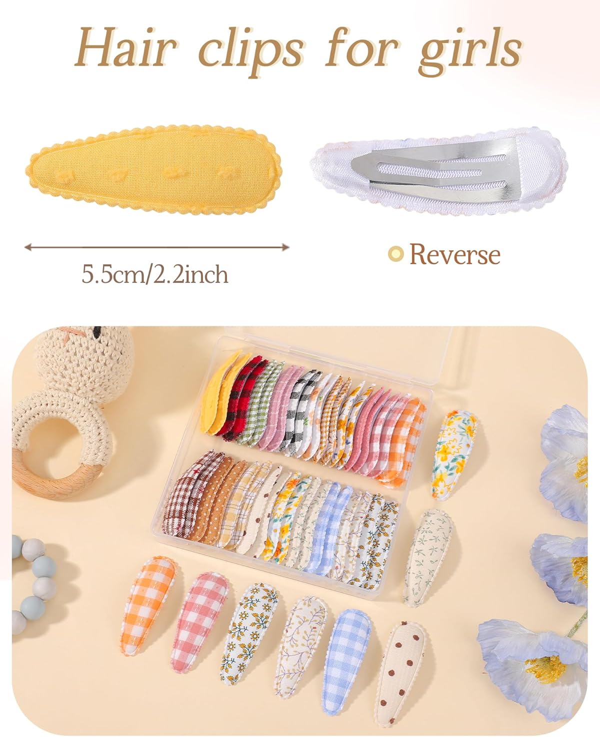 doboi 40Pcs Toddler Hair Clips Hair Barrettes Baby Girl Hair Bows Clips Floral Print Non Slip Snap Hairpins Flower Hair Clips for Girls Kids Toddler Hair Accessories