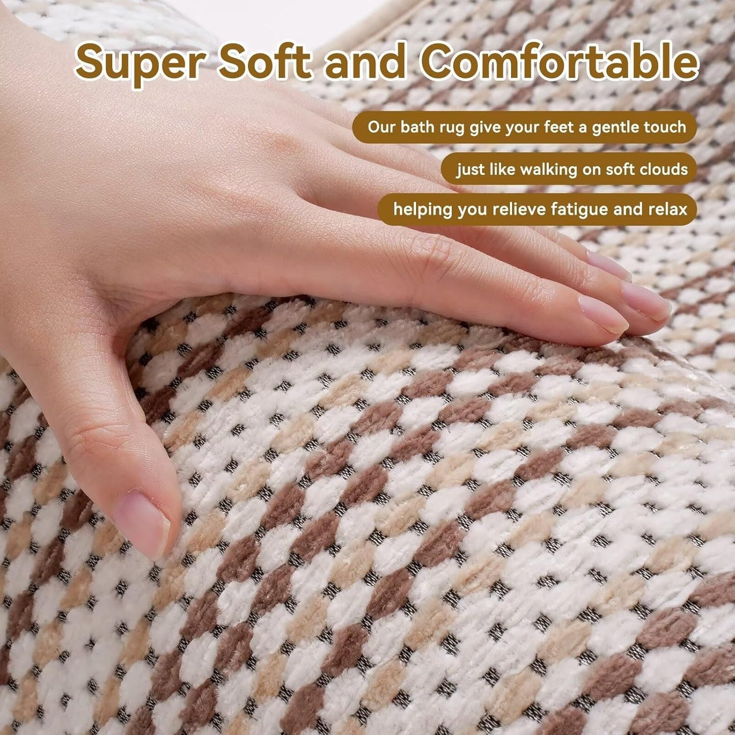 Upgraded Chenille Bath Mat, Super Absorbent Non Slip Bath Mats for Bathroom Floor, Machine Washable Bathroom Rugs, Rubber Backed Bathroom Mats, Ultra Soft Brown 20x31