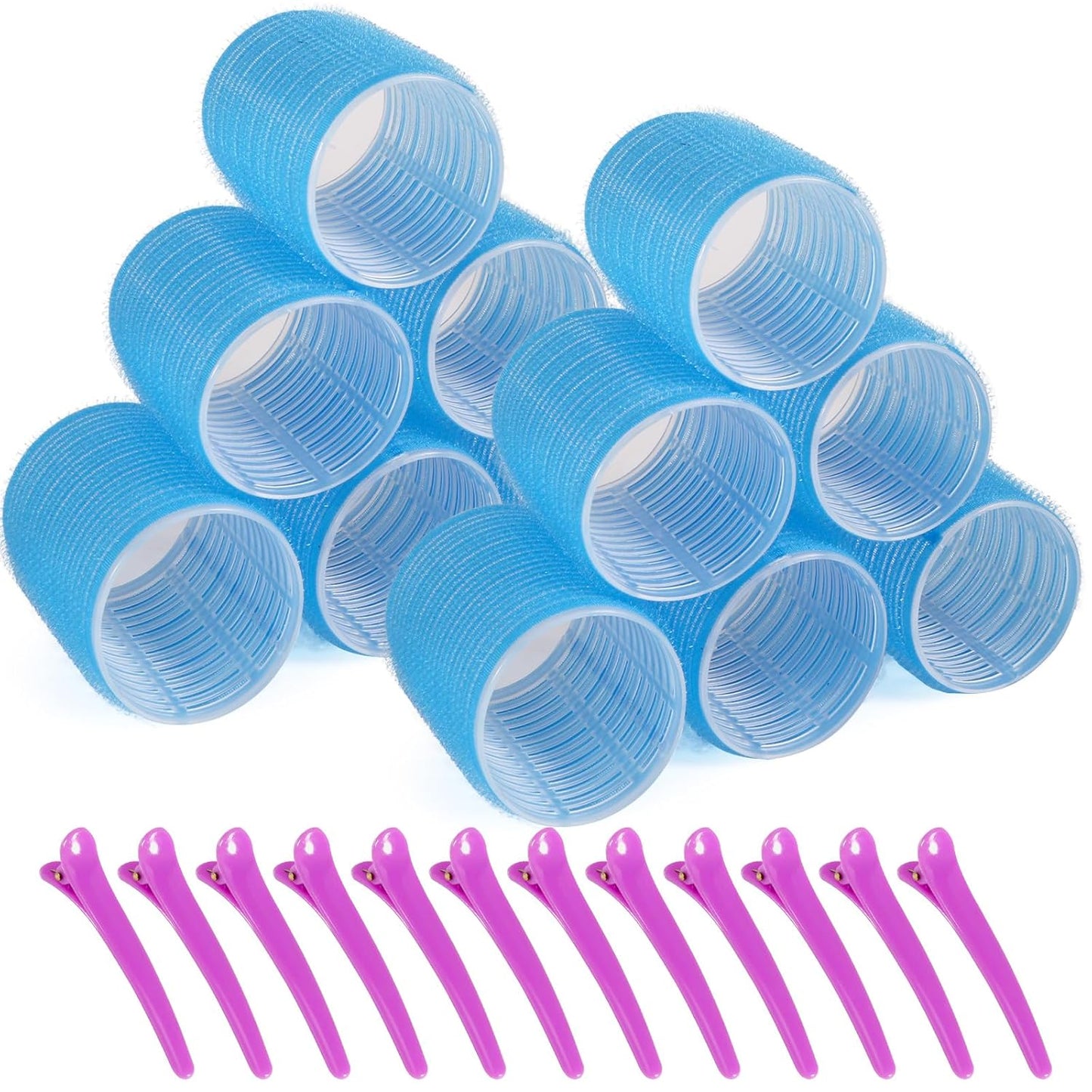 12 Piece Hair Roller Set with Clips, Self Grip Hair Rollers Hair Curler for Long Medium Short Hair, Random Color (4.4cm)