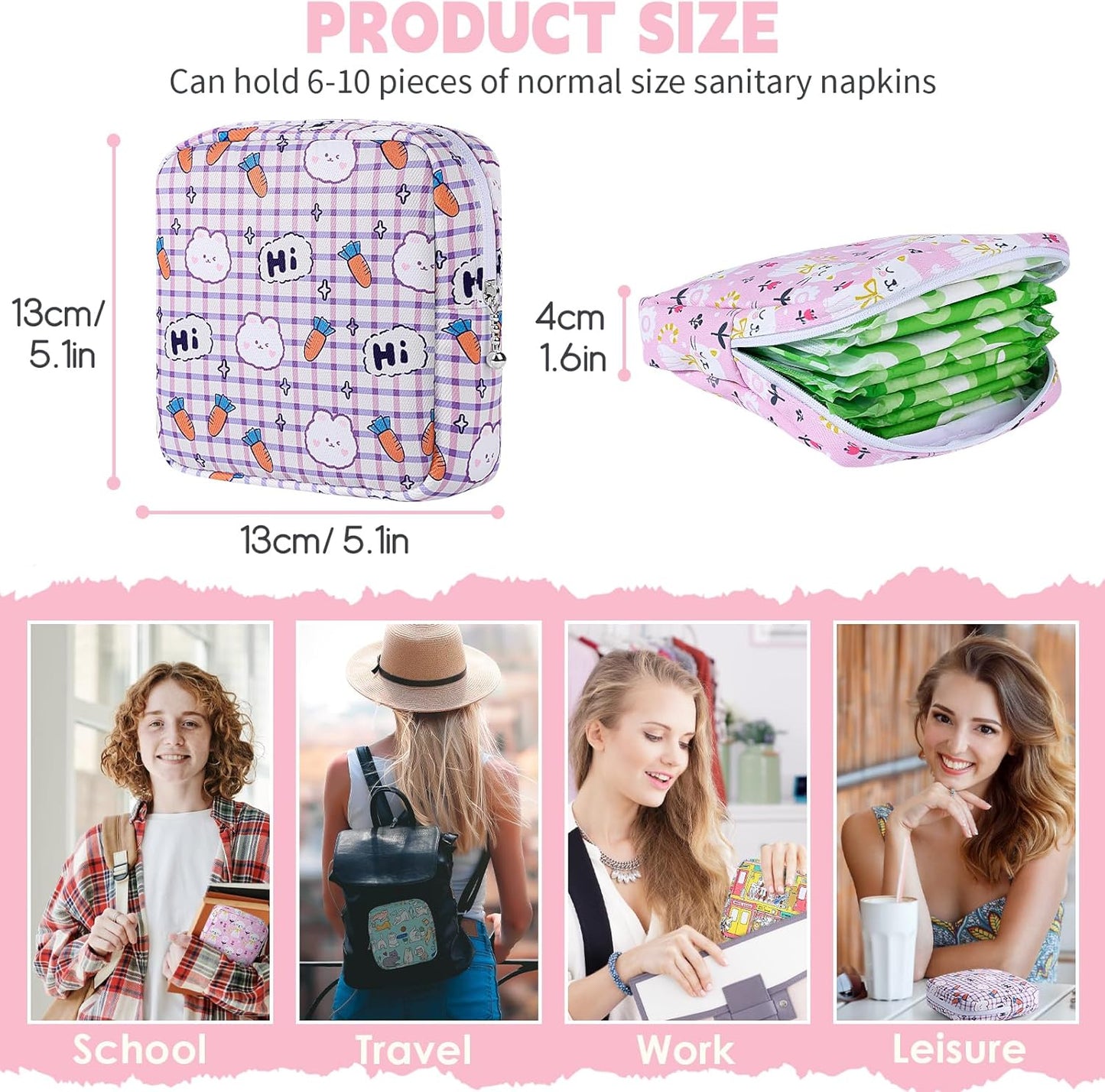 Desing Wish Period Bag Pouch Soft Cloth Sanitary Napkin Storage Bag Portable Menstrual Pad Pouches Tampon Holder for Purse First Period Kit for Girls 9-12 (Multi-Pose Cats)