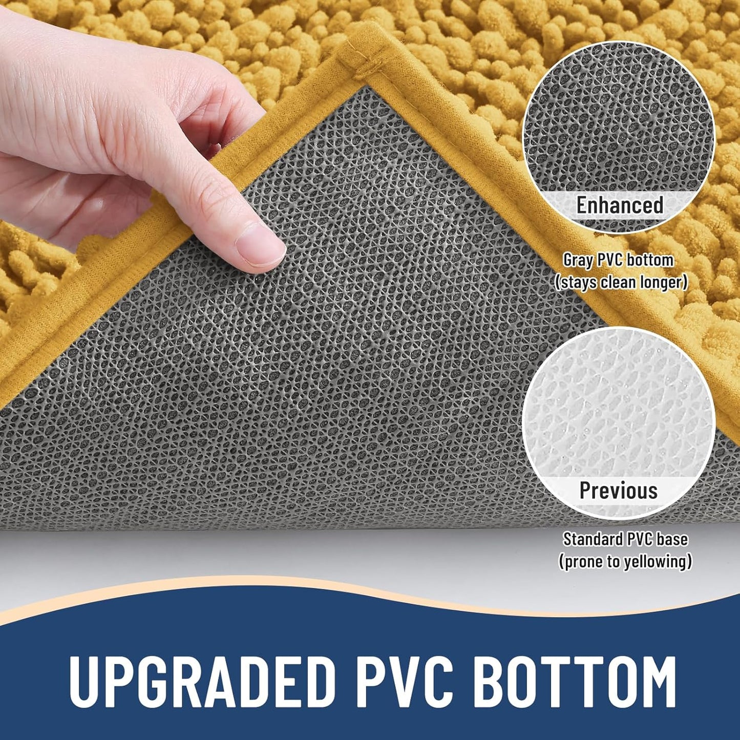 Arotive Luxury Chenille Bathroom Rug Mat, Extra Soft Thick Absorbent Shaggy Bath Rugs, Non-Slip Machine Wash Dry, Plush Bath Mats for Bathroom, Shower and Tub, 24x16, Golden Yellow