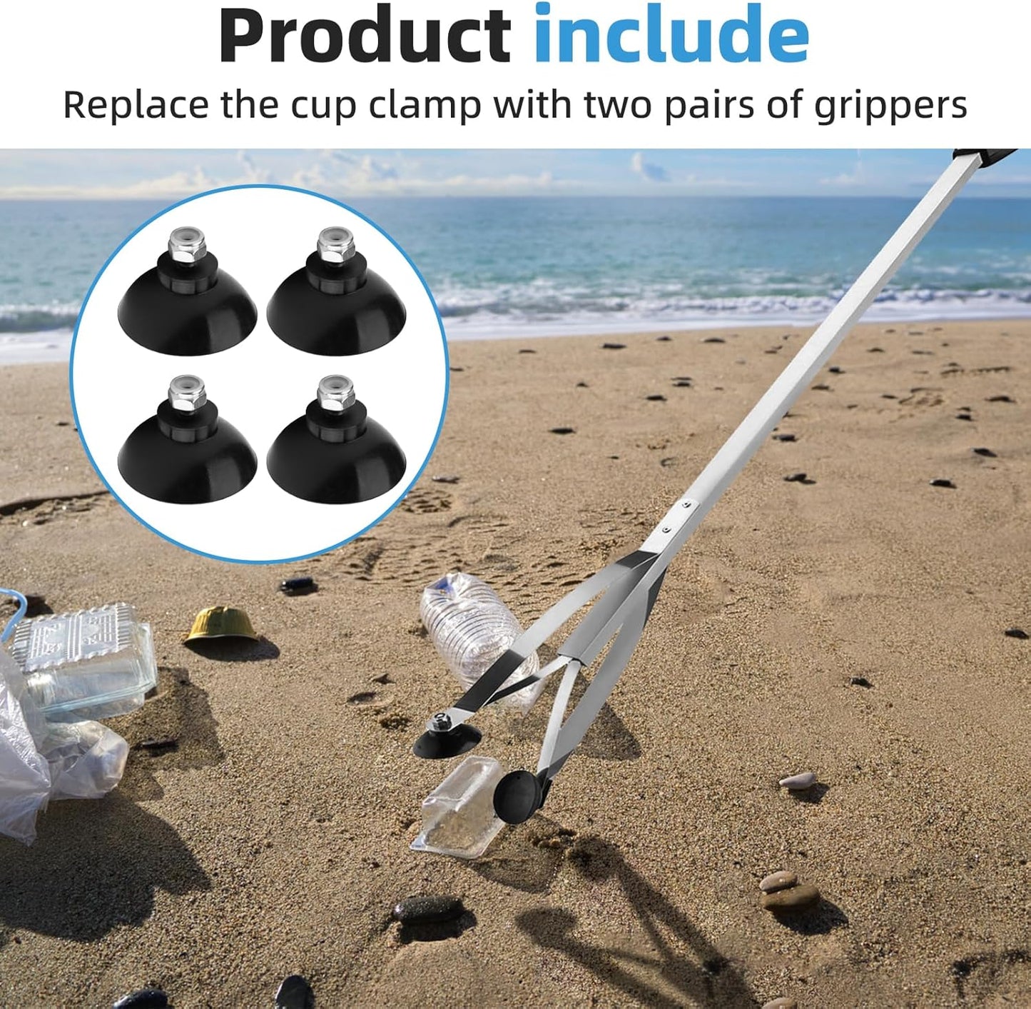 Reacher Replacement Gripper Cups Compatible with Arcmate, EZ Grabber Reacher Tool, Grabber Replacement Cups, Black, 2 Pairs