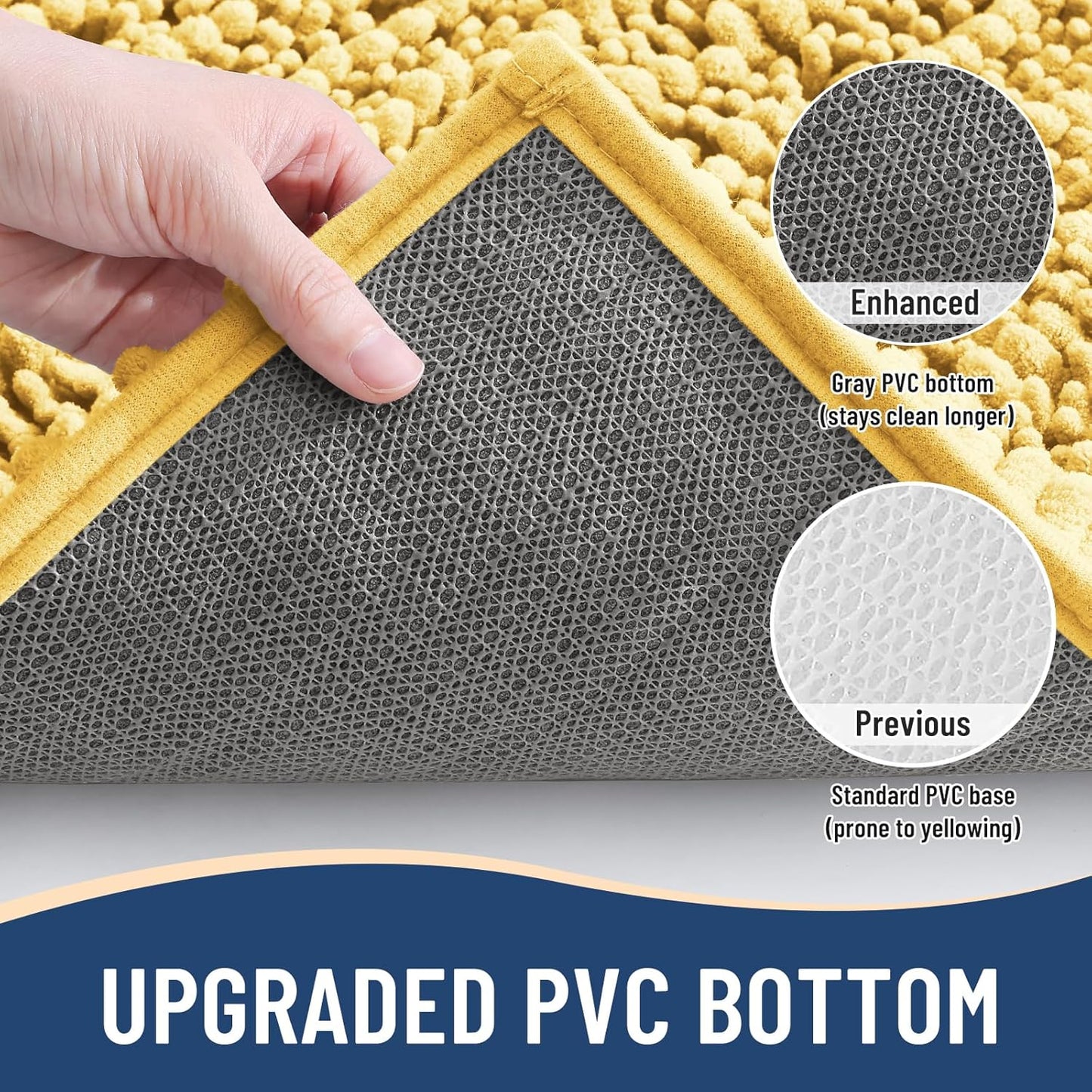 Arotive Luxury Chenille Bathroom Rug Mat, Extra Soft Thick Absorbent Shaggy Bath Rugs, Non-Slip Machine Wash Dry, Plush Bath Mats for Bathroom, Shower and Tub, 30x20, Yellow