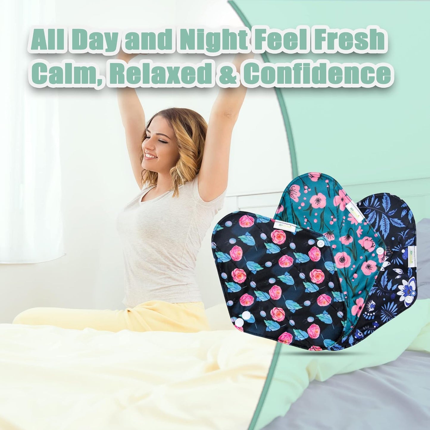 wegreeco Reusable Menstrual Pads - Reusable Sanitary Pads | Reusable Panty Liners | Soft Cloth Menstrual Pads - 6 Pack with 1 Cloth Mini Wet Bag (L, Rose)