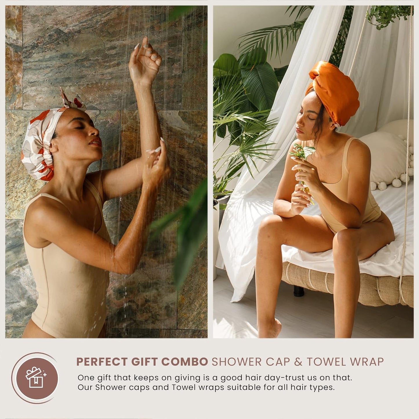 Shower Cap for Women Reusable Waterproof – Leakproof, Nonslip Hair Cap for Shower w/Comfy Flexiband – Soft, Breathable Shower Caps for Women – Shower Cap by SMPL OBJECTS (Shapes of beige)