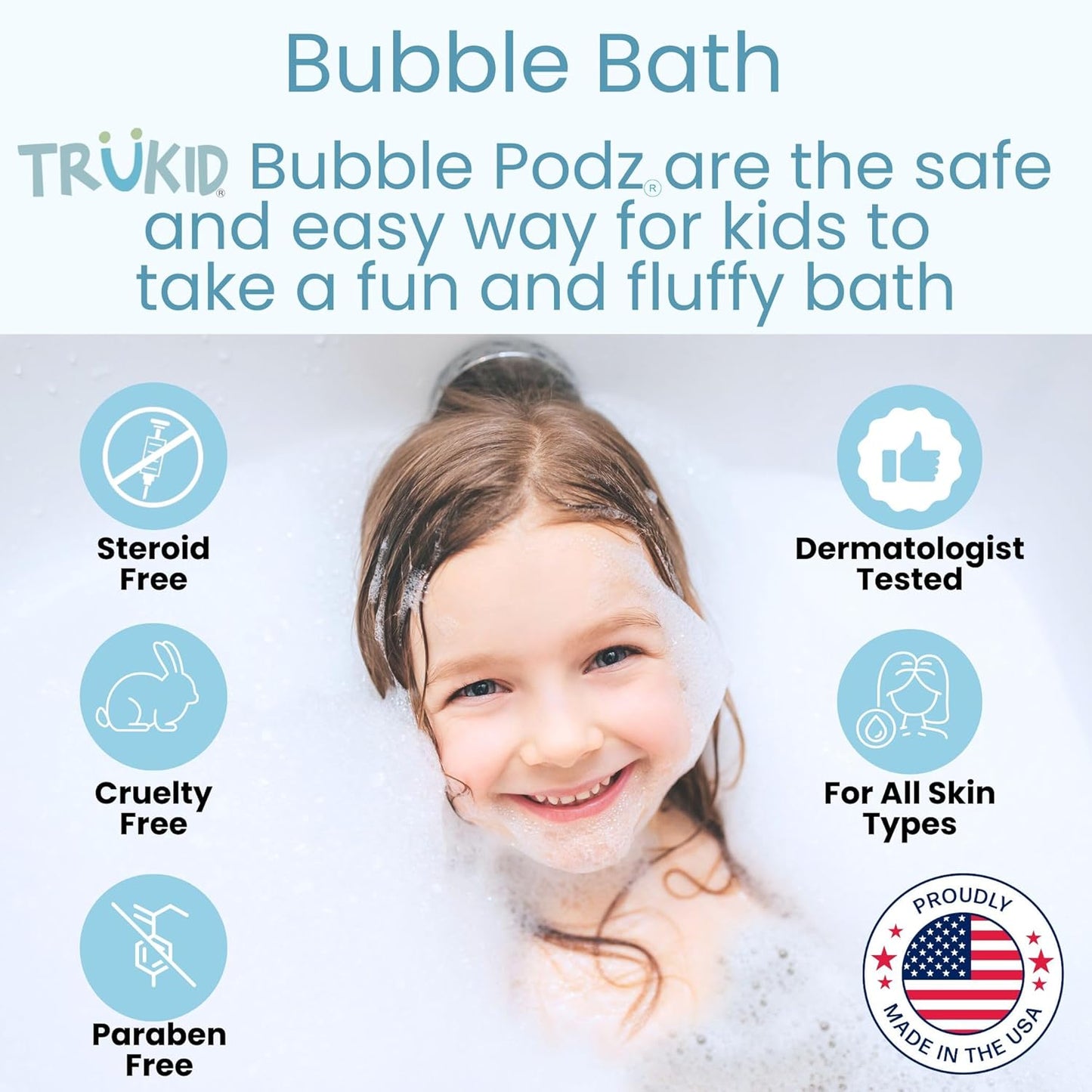 TruKid Bubble Podz Bubble Bath for Kids, Toddlers, & Babies, Tear Free Gentle & Refreshing Bath Bomb for Sensitive Skin with Natural Moisturizers, Non-Toxic, pH Balanced, Eucalyptus Scent (24 Podz)