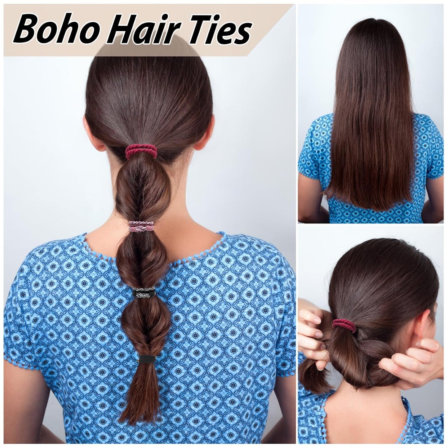 Boho Hair Ties For Girls, 20pcs Hair Tie Bracelet, Elastic Hair Ties, Hair Bands For Ponytails, Ponytail Holder For Daily Life, Sport, Cooking, Working