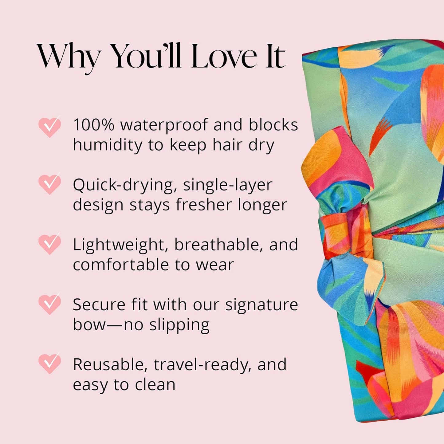 GRACE & COMPANY Luxury Shower Cap For Women - 100% Waterproof, Reusable, Washable & Breathable Shower Caps - Birds Of Paradise