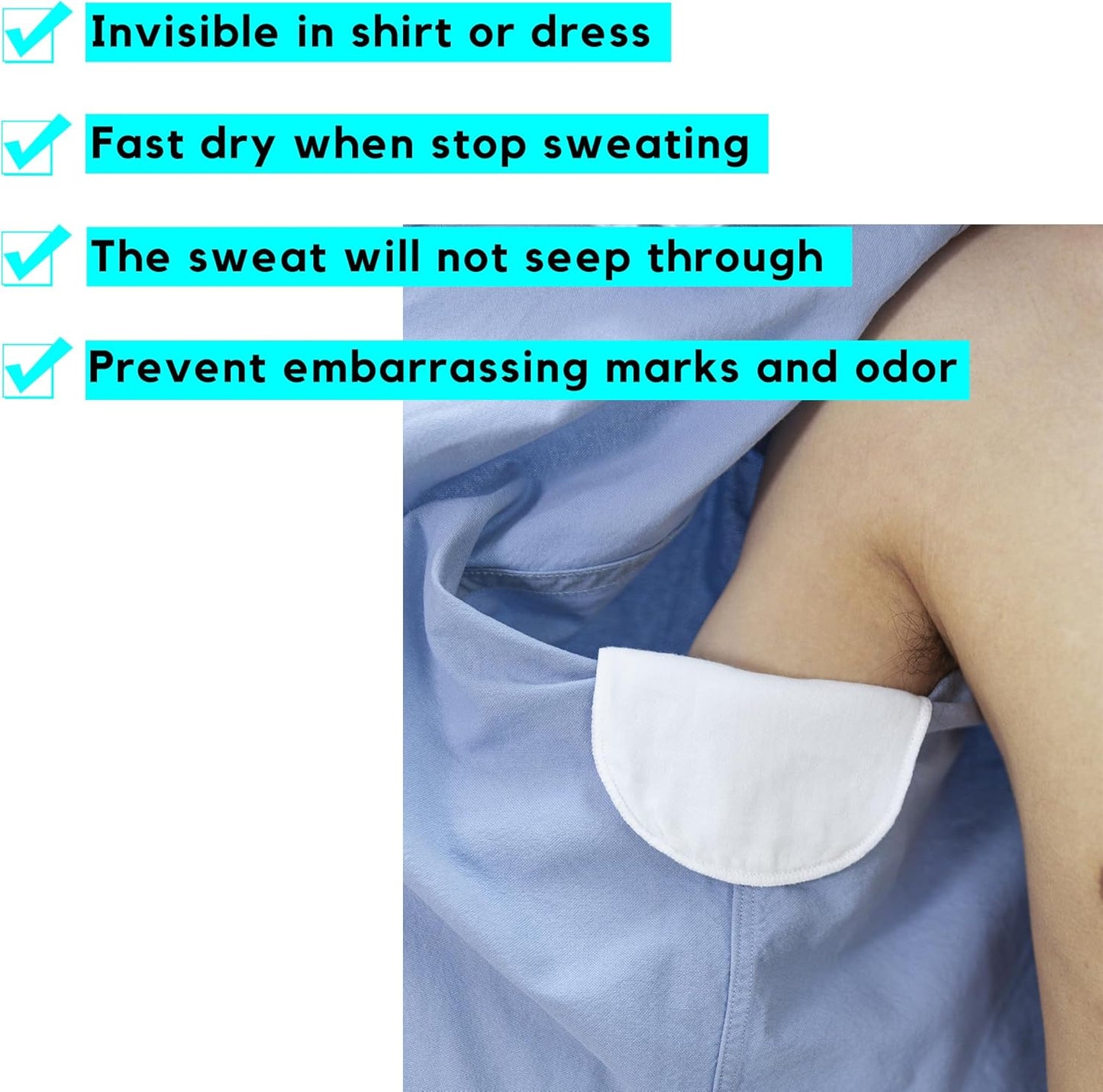 Reusable Armpit Sweat Pads Women Men, Underarm Sweat Pads for Sweat Stains, Machine Washable, 6 PCS (Medium)