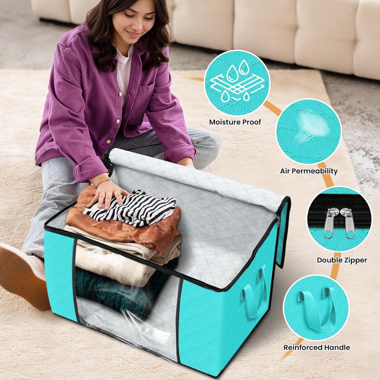 Fab totes 24 Gallons Clothes Storage, Foldable Thick Fabric Blanket Storage Bags, Containers for Organizing Bedroom, Closet, Clothing, Comforter, Organization with Handle (8 Pack,Green)