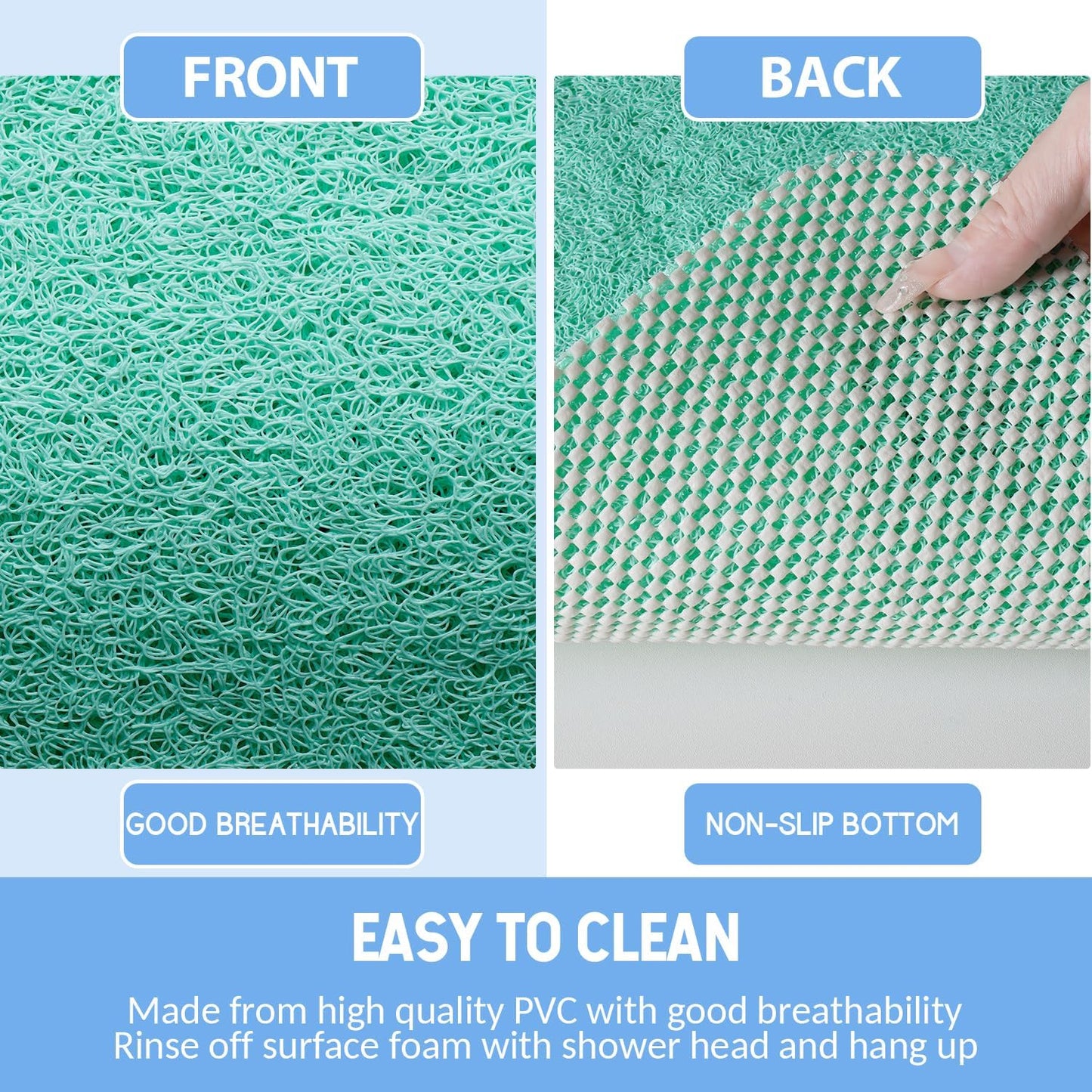 Non-Slip Bathtub Mat, Anti Slip Shower Mat, Fast Drying Bathtub Mats, Foot Scrubber Mat, Anti Slip Mat for Tub, Floor, Bathroom, Kitchen, Home, Hotel (Light Green 36"×24")