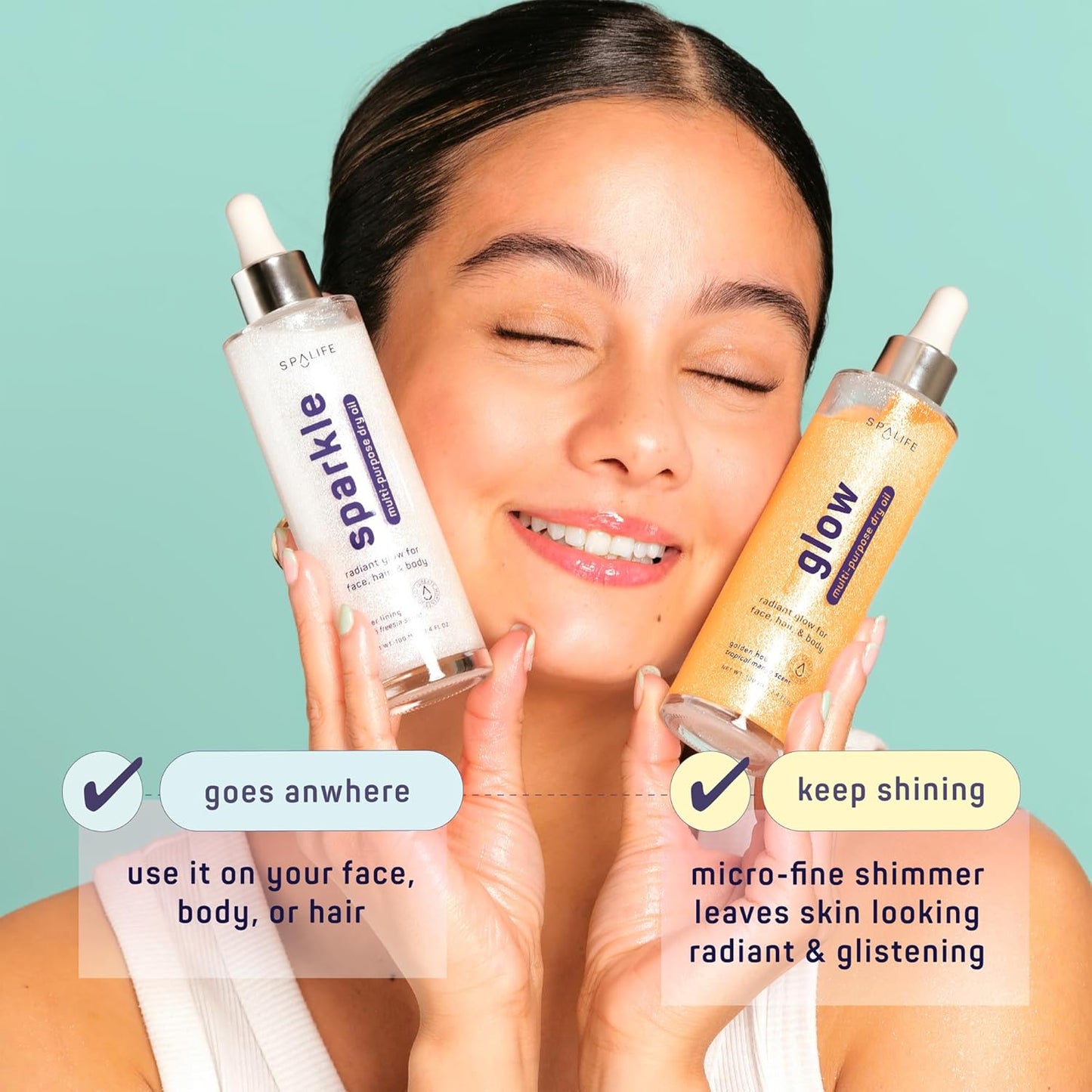 SpaLife Beauty Sparkle & Glow Body Oil Bundle – Dry Oil Duo with Subtle & Noticeable Shimmer – Mango & Freesia Scents –Hydrating, Lightweight Moisture