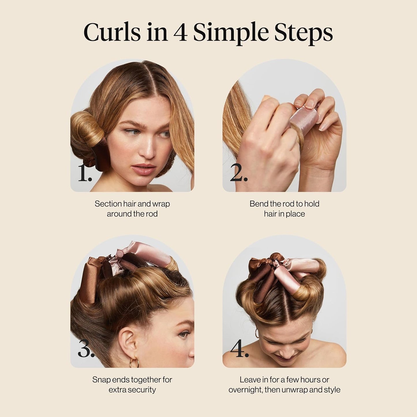 Kitsch Satin Hair Curlers, Heatless Curling Rod - Jumbo Flexi Rod, Heatless Hair Curler - Hair Curlers to Sleep In - No Heat Overnight Curls - For All Hair Types and Texture - 4pcs Rosewood