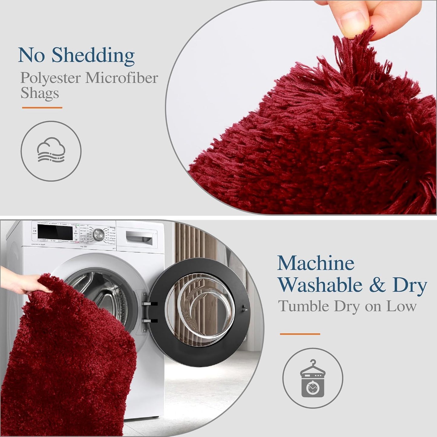 Walensee Bathroom Rug Non Slip Bath Mat (16 x 24, Red) - Water Absorbent Soft Microfiber Shaggy Mat, Machine Washable Thick Plush Rug for Shower