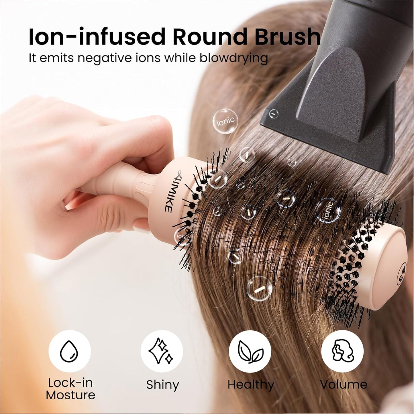 AIMIKE Round Brush for Blow Out, Medium Round Hair Brush w/Nano Ion Thermal Ceramic Tech, Professional RoundBrush for Blow Drying & Styling, Maximum Volume and Shine, Barrel 1.7 inch