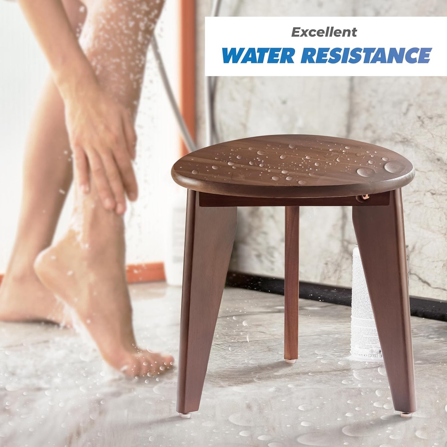 BLUEWEST Shower Foot Stool for Shaving Legs, Acacia Wood Shower Foot Rest (Walnut, Round Seat)