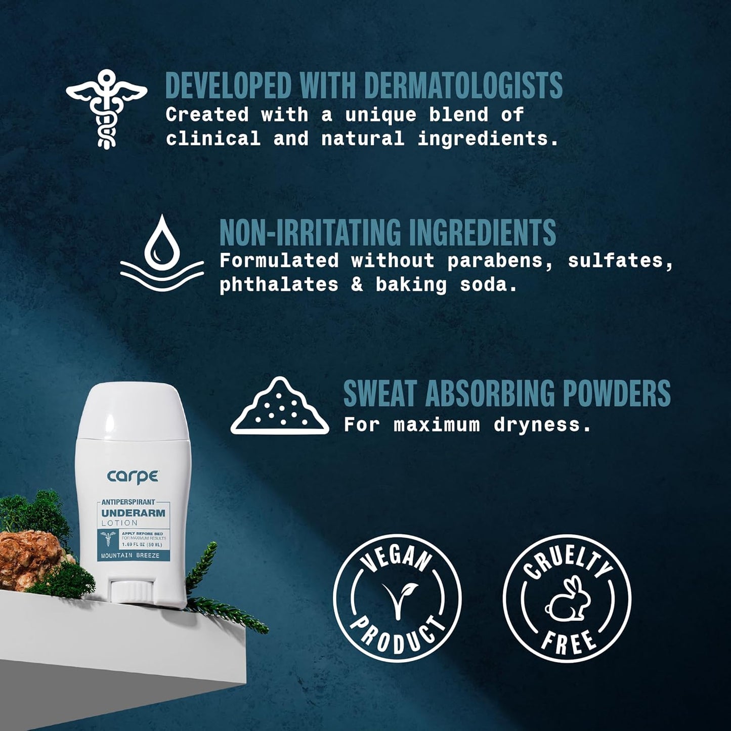 Carpe Underarm Antiperspirant Deodorant Advanced Sweat & Odor Protection Formula - Deodorant for Men & Women Helps to Combat Excessive Sweating with Odor Control - Mountain Breeze (Pack of 2)