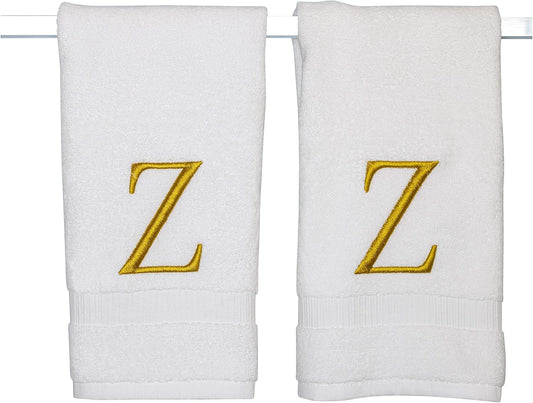 Monogrammed Hand Towels for Bathroom - Luxury Hotel Quality Personalized Initial Decorative Embroidered Bath Towel for Powder Room, Spa - GOTS Organic Certified - Set of 2 Gold Letter Z