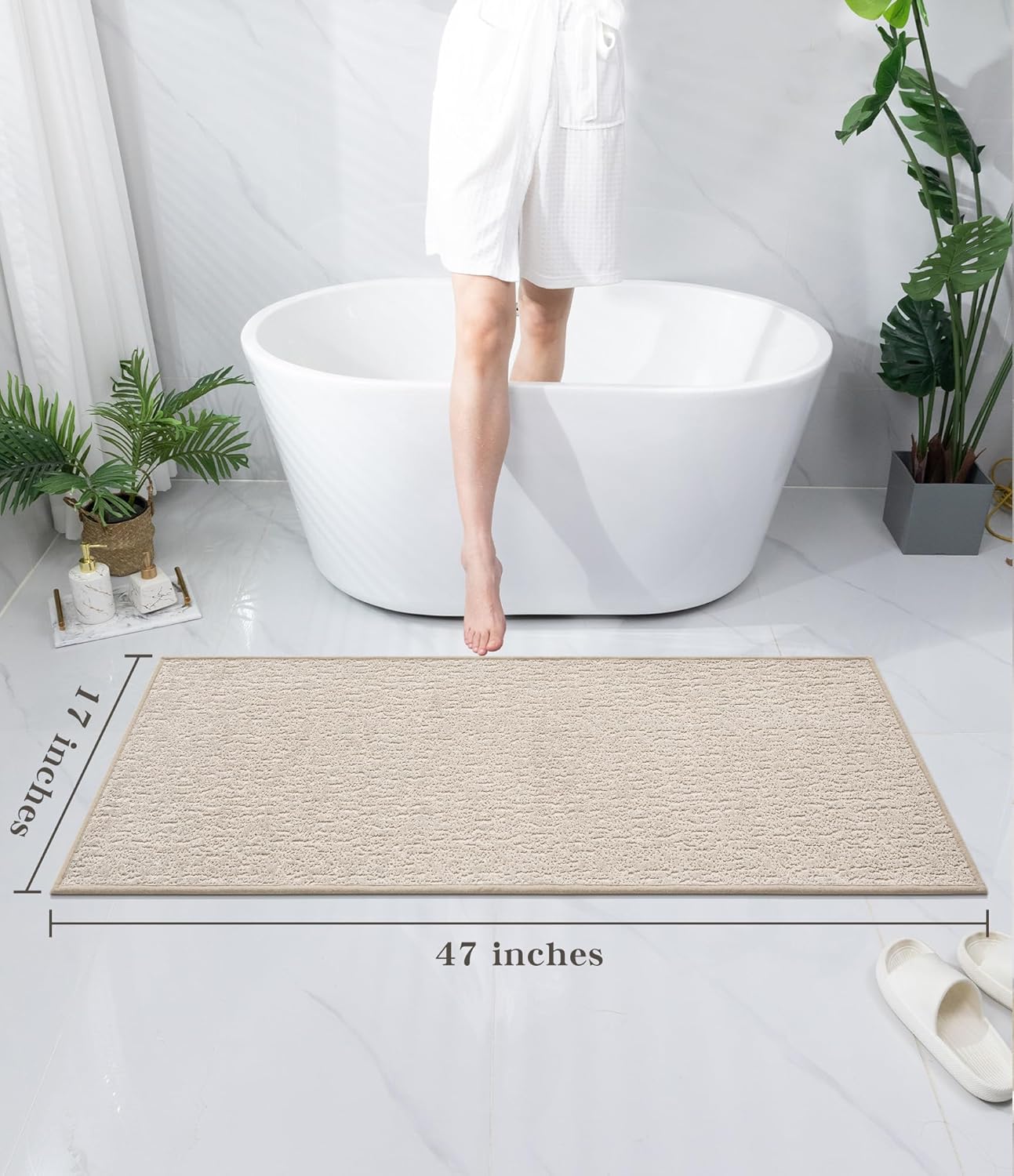 chakme Bathroom Rugs Mat 47x17, Ultra Thin Non Slip Bath Rug Runner Quick Dry Absorbent Bath Mat for Bathroom Floor, (Light Beige, 47"x17")