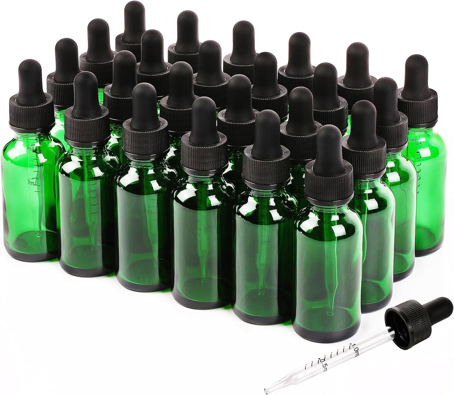 24 Pack,1oz Glass Dropper Bottle,Green Tincture Bottles with Dropper,Pretty Finish for All Kinds of Liquids,Oil Bottles for Hair- Stronger Suction ideal for Leakproof Travel