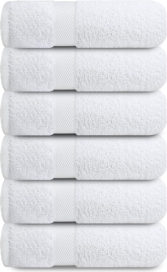 Infinitee Xclusives White Hand Towels for Bathroom - Set of 6 (16x28 inches) 600 GSM, 100% Cotton Ultra Soft, Quick Drying, Hotel Quality Hand Towel Set (Brilliant White, Hand Towels)