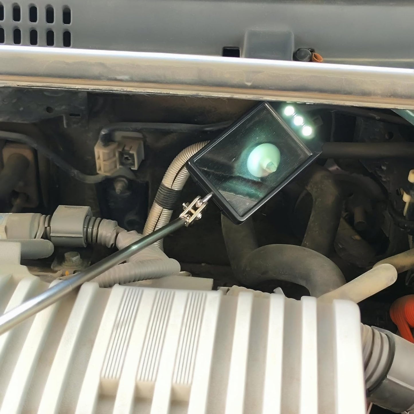 Telescopic Inspection Mirror with LED, Machine Inspection Mirror 360° Rotation, Convenient for car maintenancetmachine Inspection Flexible Diabetic Mirror for feet