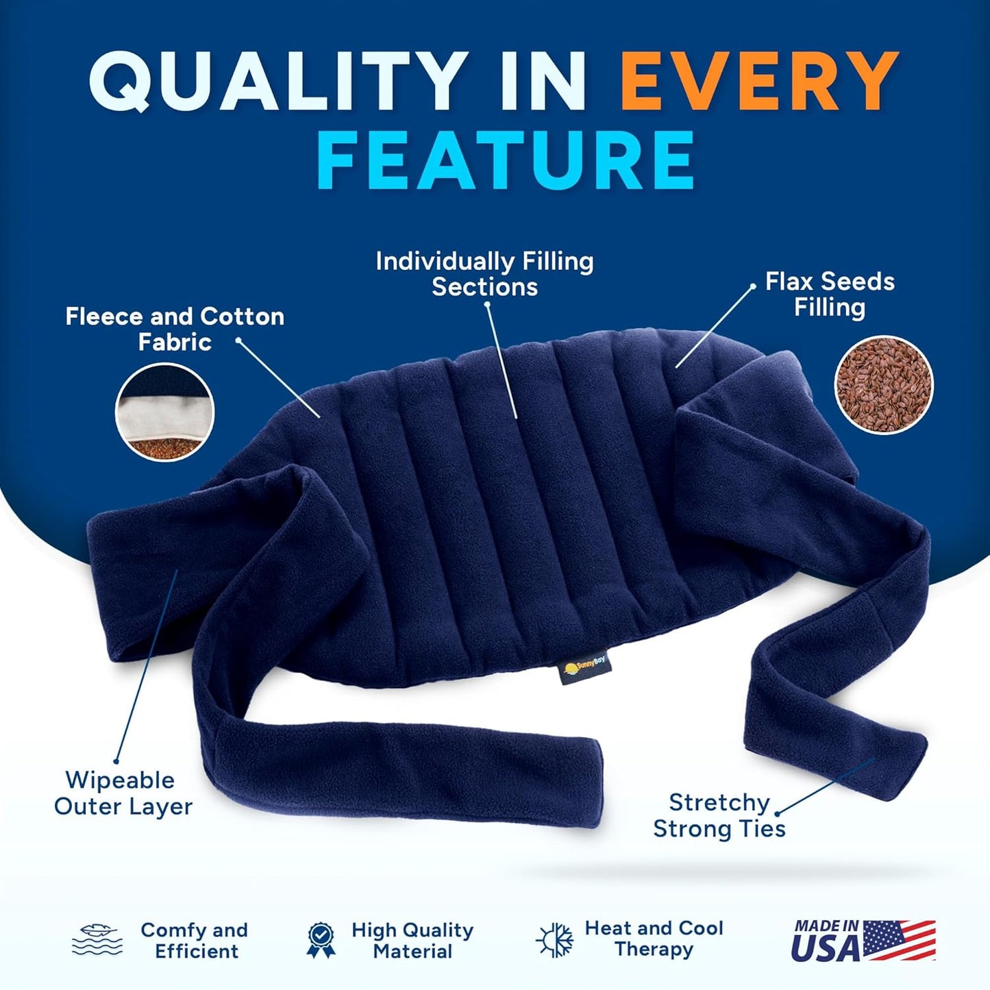 SunnyBay Microwave Heating Pad, Microwavable Moist Hot or Cool Bean Bag Wrap for Neck, Shoulder, Knee, or Back Pain with Fastening Straps, 10x18 Inch Heating Area, 2.8 Lbs, 58 Inches