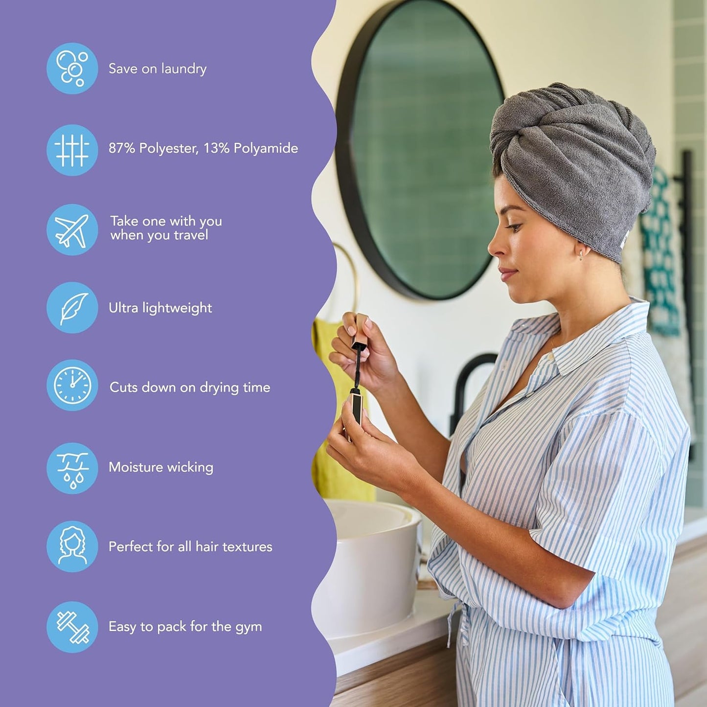 Turbie Twist 2-Pack Microfiber Hair Towel for Beauty, Travel, Gifting - Hair Wrap Turban for Straight, Wavy & Curly Hair - Premium Personal Care - Grey & Light Pink