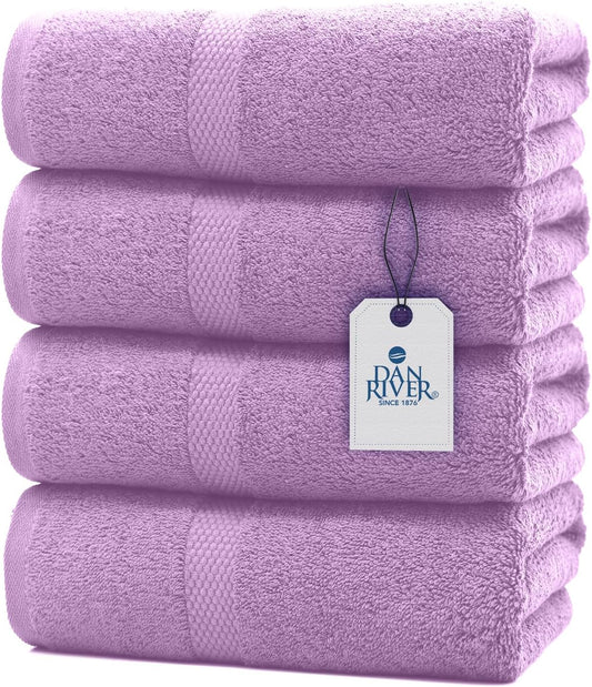 DAN RIVER Bath Towels Set of 4, 27 x 54 Inches, 100% Cotton, Larger & Lighter Weight, Quicker to Dry, Super Soft and Absorbent, Ideal Shower Towel for Daily Use, Lavender