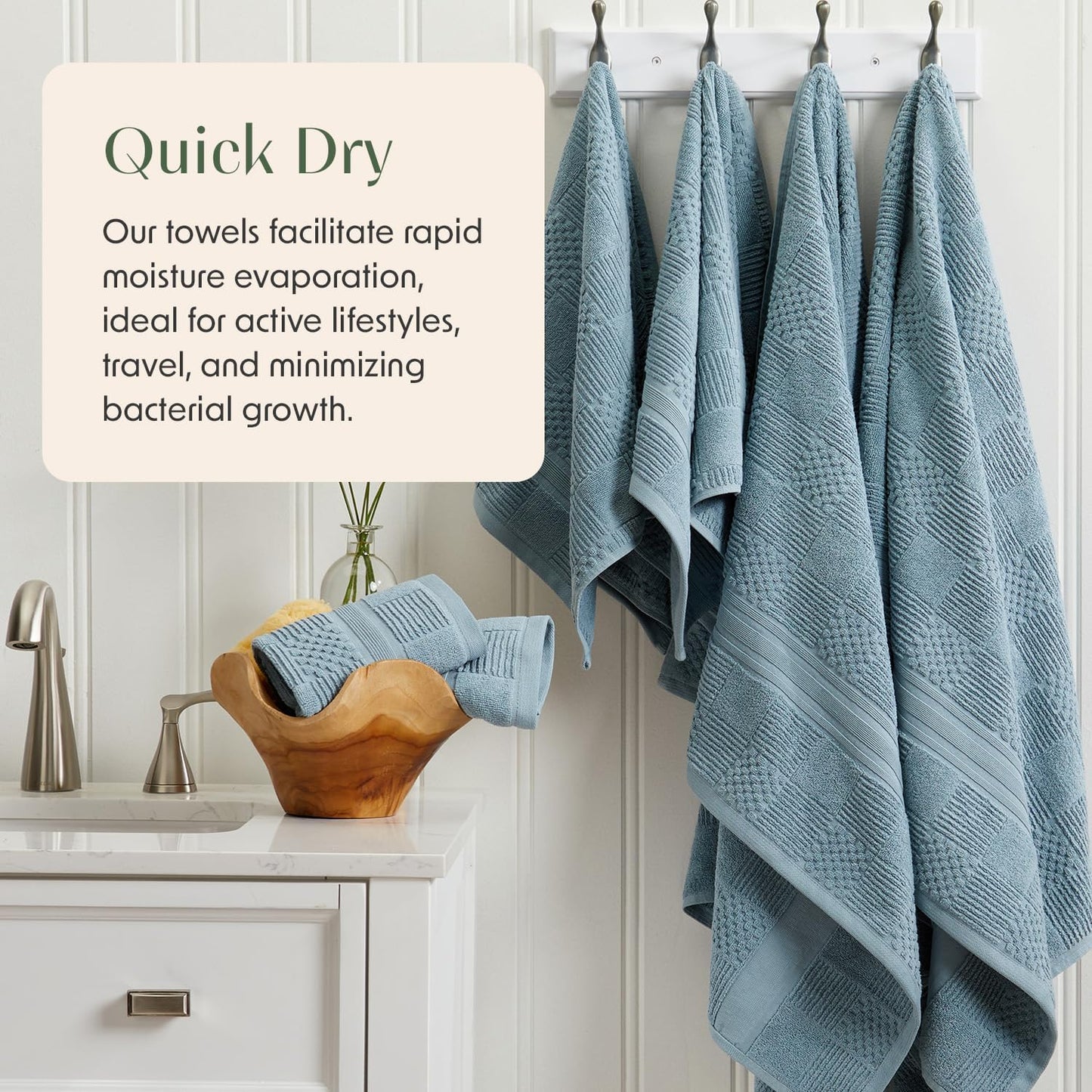 Springtree Home 100% Cotton Bath Towel Set of 4 | Blue Towels | Geometric Textured Design | Absorbent & Quick-Dry | 4 Bath Towels | Oeko-TEX® Standard 100 Cotton | Myla Collection - Arona Blue