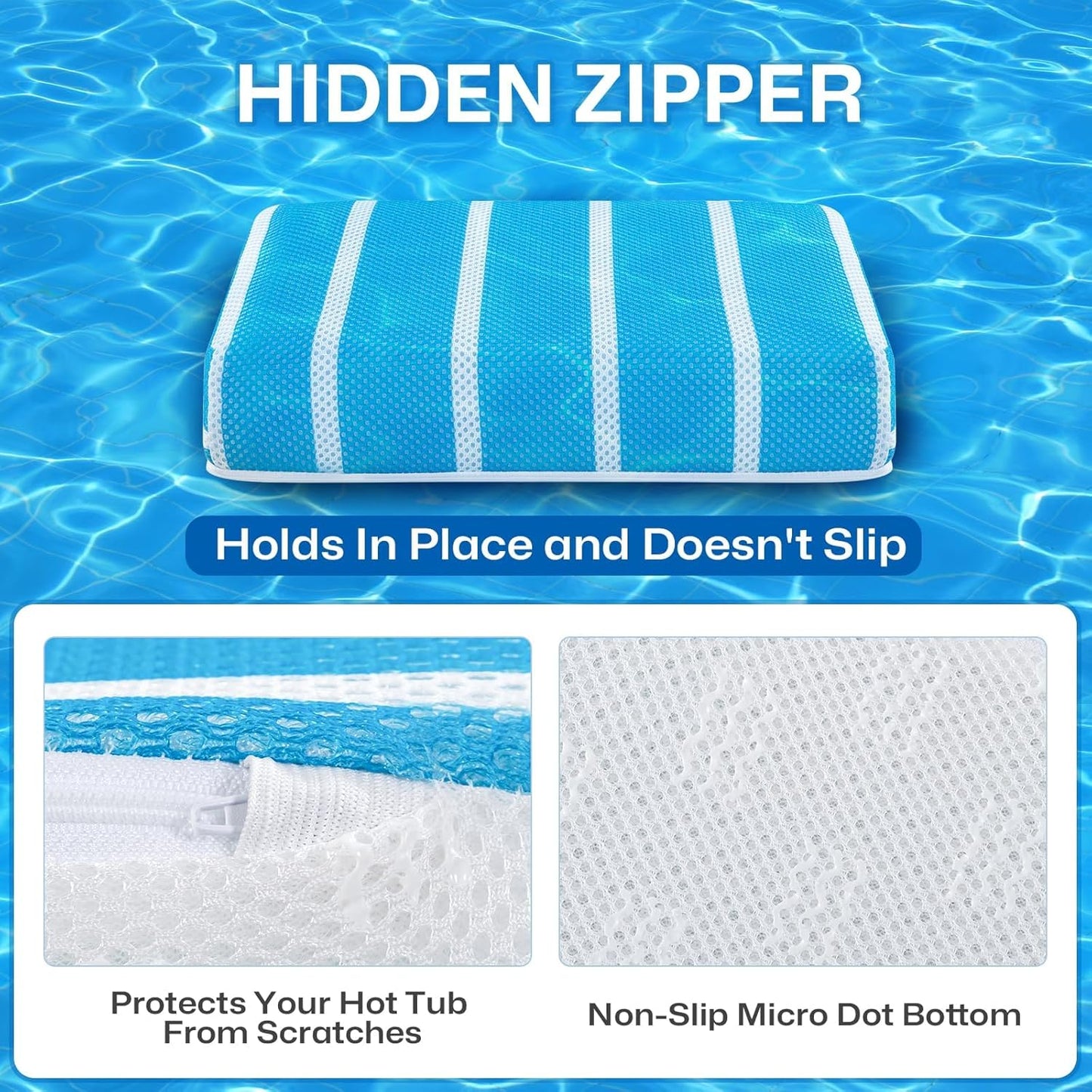 OS OMYSTYLE Hot Tub Booster Seat Cushion Pillow for Indoor or Outdoor Use, Weighted Spa Pillow with Washable 4D Mesh Cover & Non-Slip Bottom, Hot Tub Accessories for Adults - 16 x 12 x 4.3 Inch, Blue