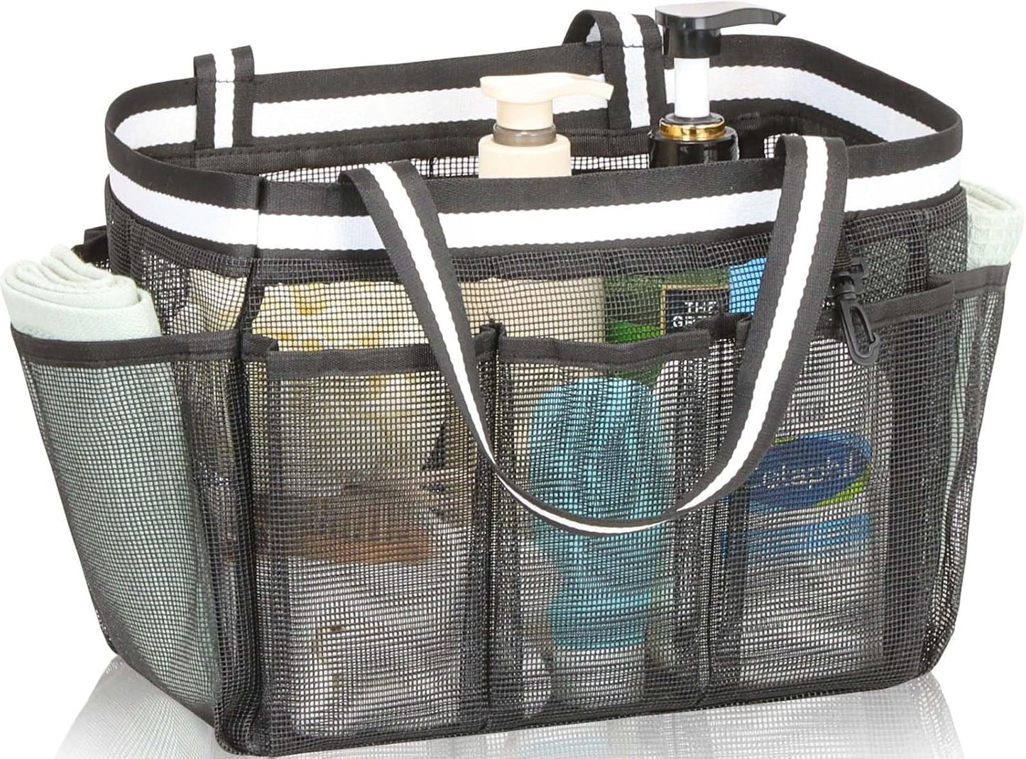 XL Mesh Shower Caddy Portable Shower Bag for College Dorm Camping Travel Gym(Black)