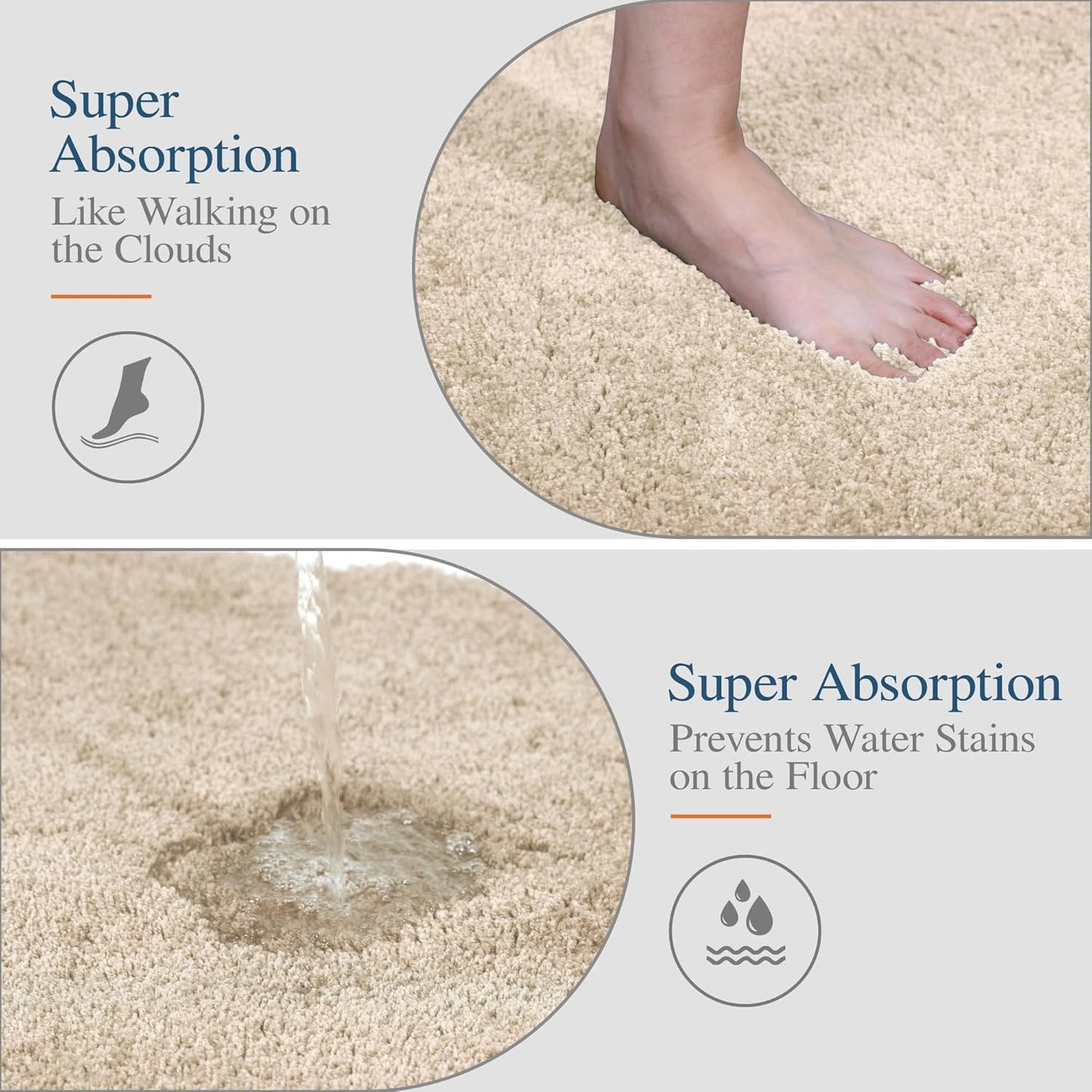 Walensee Bathroom Contour Rug (20x24, Beige) Non Slip Bath Mat Water Absorbent Soft Microfiber Shaggy Bathroom Mat Machine Washable Bath Rug U Shape Toilet Rug