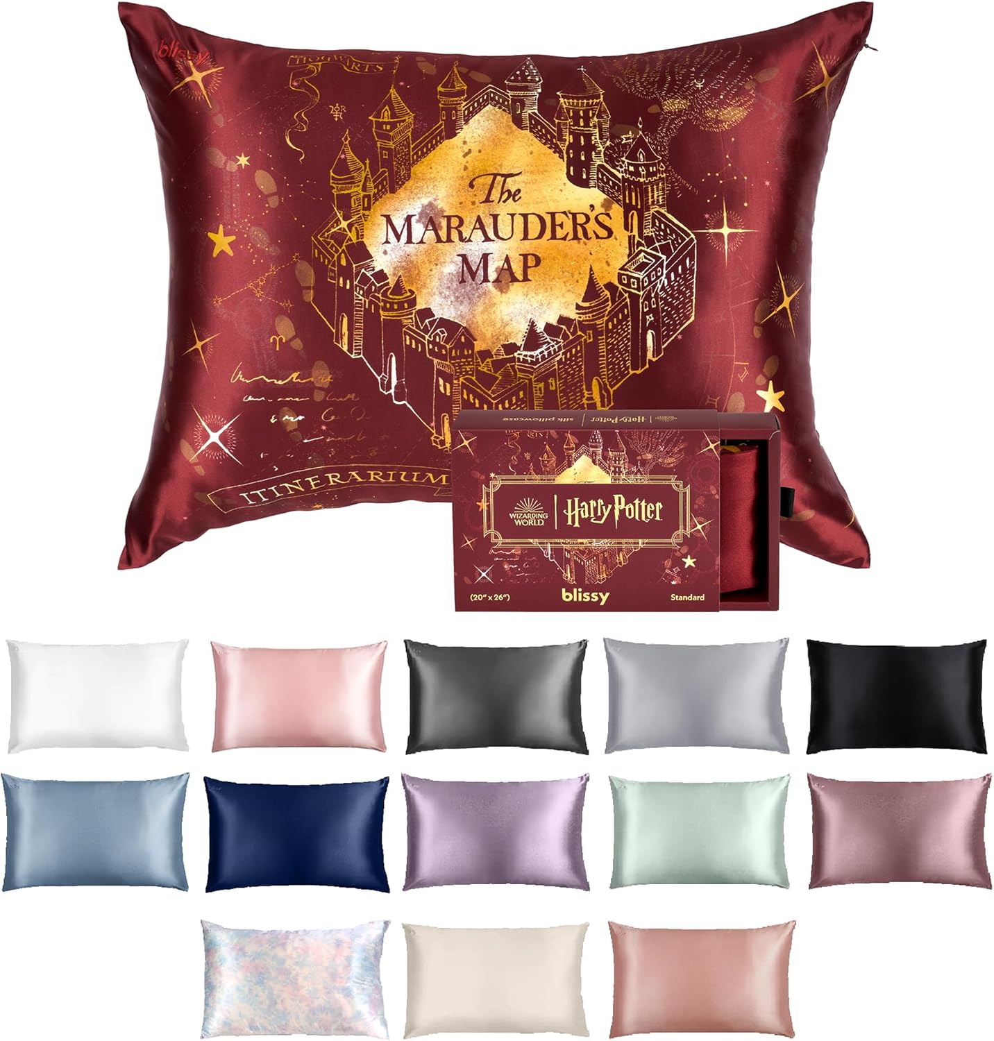 Blissy Silk Pillowcase - 100% Pure Mulberry Silk - 22 Momme 6A High-Grade Fibers - Silk Pillow Cover for Hair & Skin - Regular, Queen & King (Harry Potter - Marauder's Map, King)