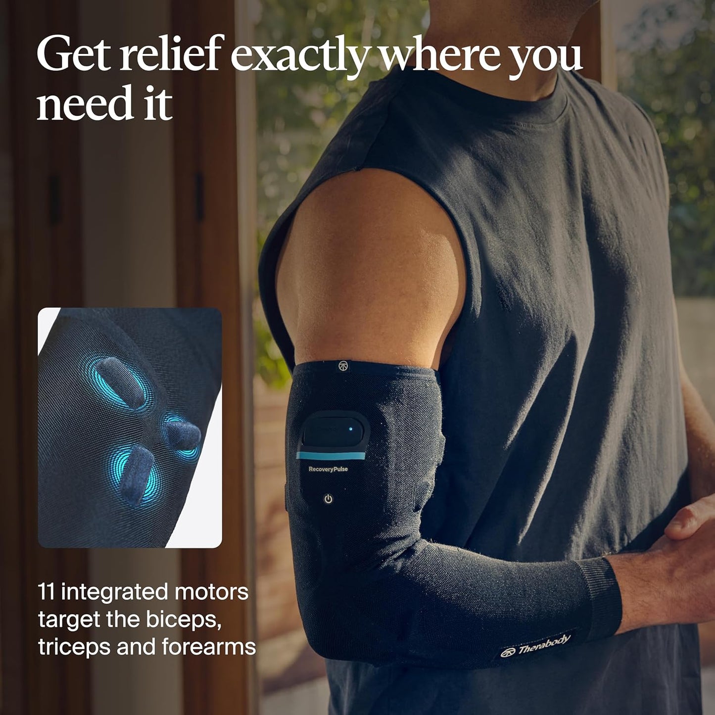 Therabody RecoveryPulse Arm - Compression and Vibration Sleeve for On The Go Relief, Reduce Soreness and Pain in Arms, Increase Flexibility (Medium)