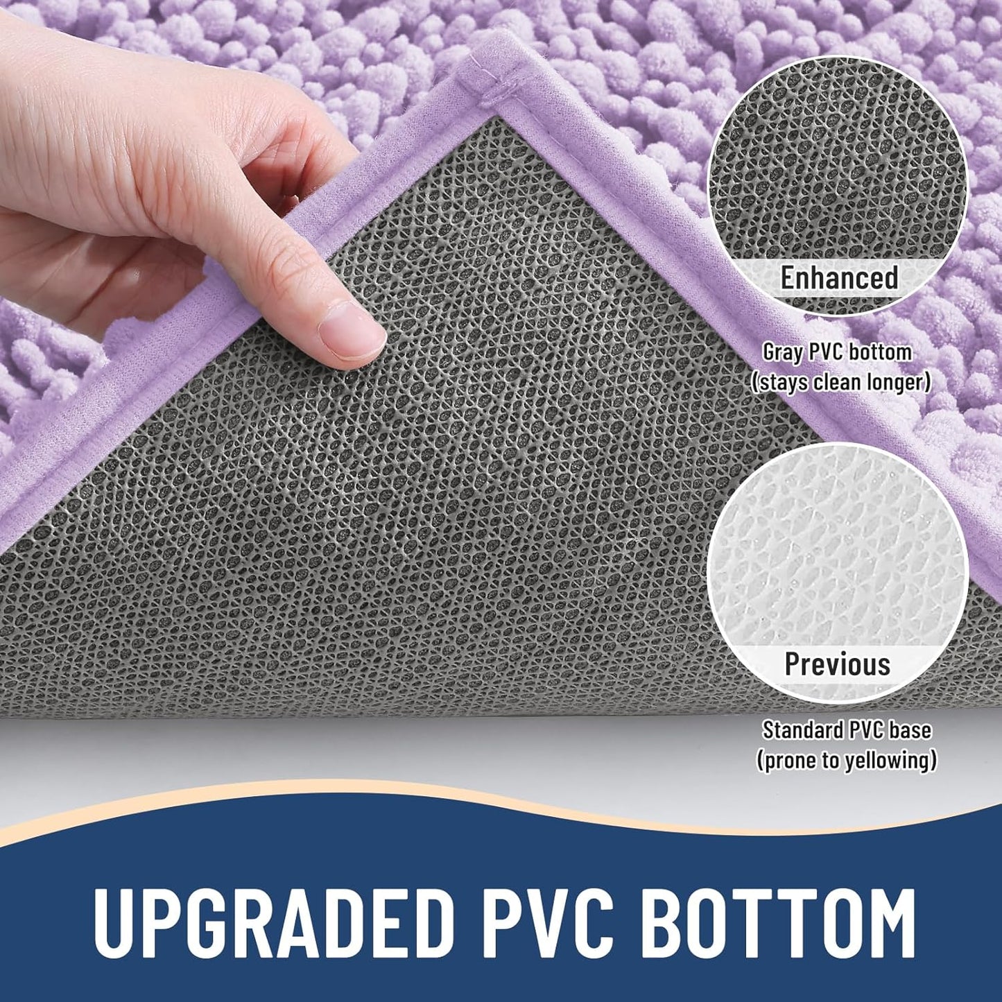 Arotive Luxury Chenille Bathroom Rug Mat, Extra Soft Thick Absorbent Shaggy Bath Rugs, Non-Slip Machine Wash Dry, Plush Bath Mats for Bathroom, Shower and Tub, 34x21, Light Purple