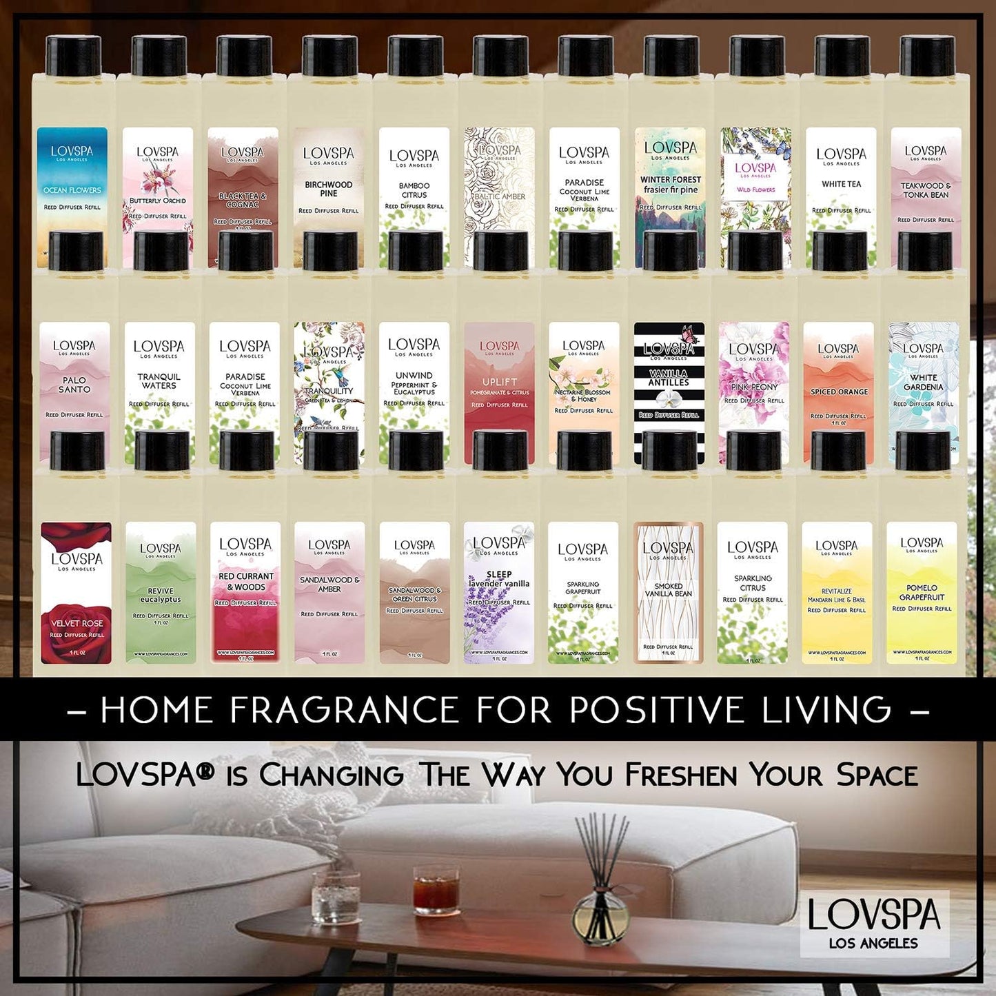 LOVSPA Reed Diffuser Set, Refresh Sicilian Blood Orange Scented Oil Diffuser with Sticks, Home Fragrance Accessories for Bathroom Shelf Decor, Aroma Diffusers for Home or Office Desk, USA Made