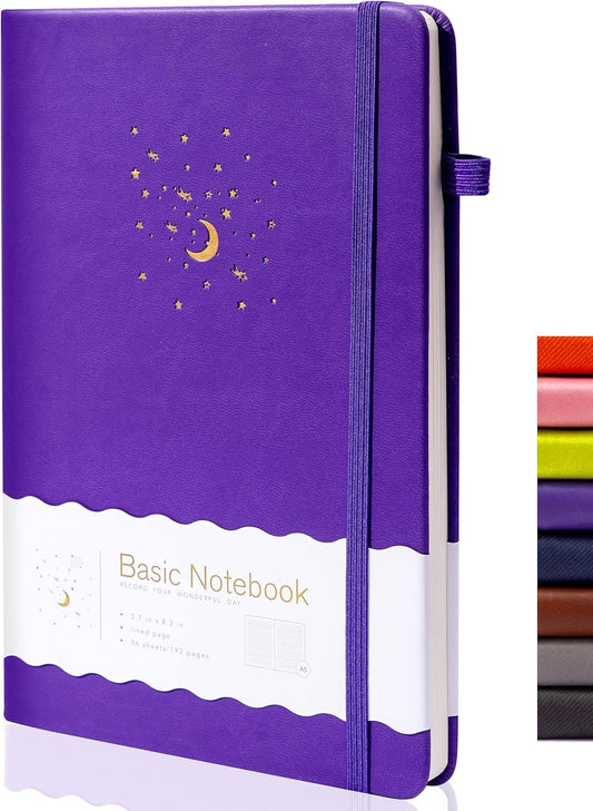 CAGIE Lined Journal Notebook for Work, Hardcover Notebook Journal with Pen Loop, A5 Notebook Journal Cover, Medium 5.7" x 8.3", (Purple Ruled), Gifts