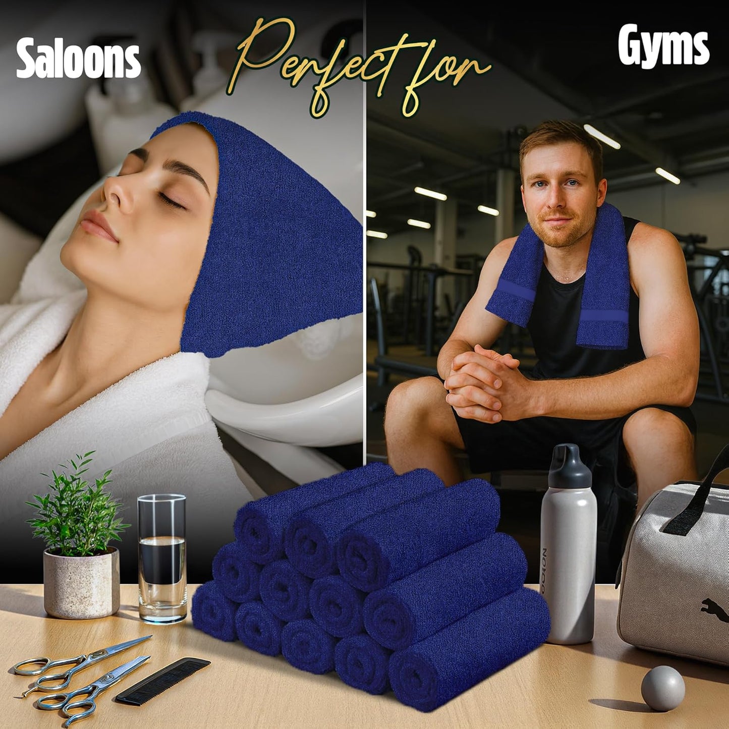 Pearl Linens Pack of 24 100% Cotton Hand Towels, Salon Towels for Spa, Gym and Bathroom Use, Hair Towels in Bulk, Soft, Absorbent, Quick Dry & Machine Washable, 16x27 inches, Royal Blue