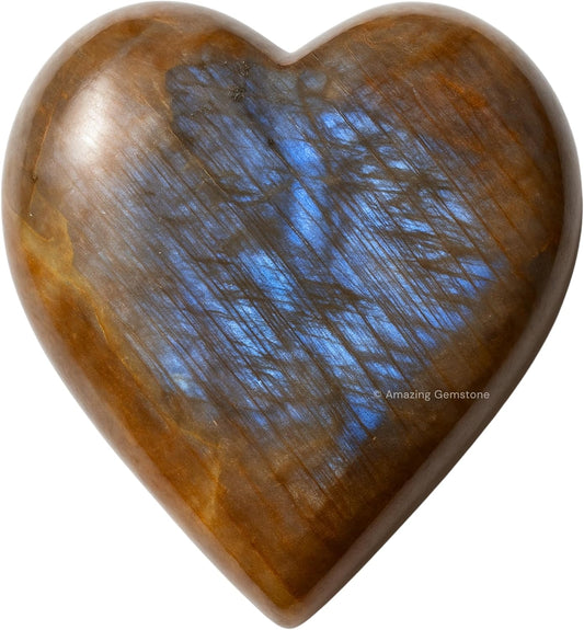 Amazing Gemstone Sun Moonstone Crystal Heart Palm Stone - Pocket Massage Worry Stone for Natural Body Chakra Balancing, Reiki Healing and Crystal Grid