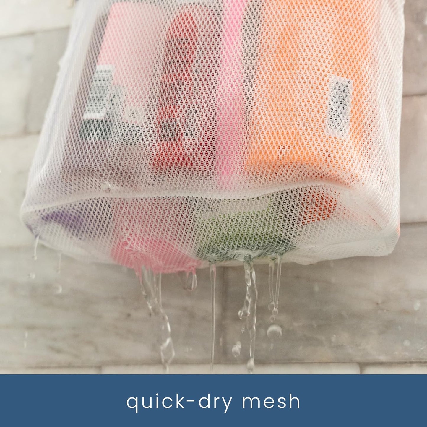 S&T INC. Mesh Shower Caddy, Shower Bag for Dorm Room Essentials, Gym Bag, Camping and More, Two Zippered Pockets, White and Teal, 10 Inches x 10 Inches